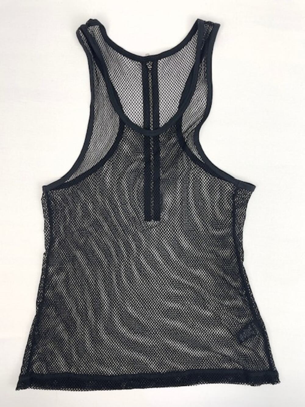 Urbani Black Fishnet Mesh Racerback Zip Front Layering Tank Top Size L 80